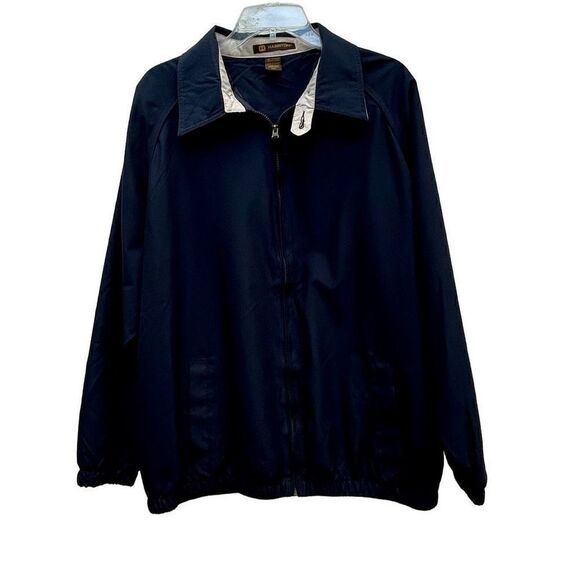 Harriton Windbreaker Men's Size M Blue Collared Raglan Long Sleeve Jacket - Picture 7 of 10